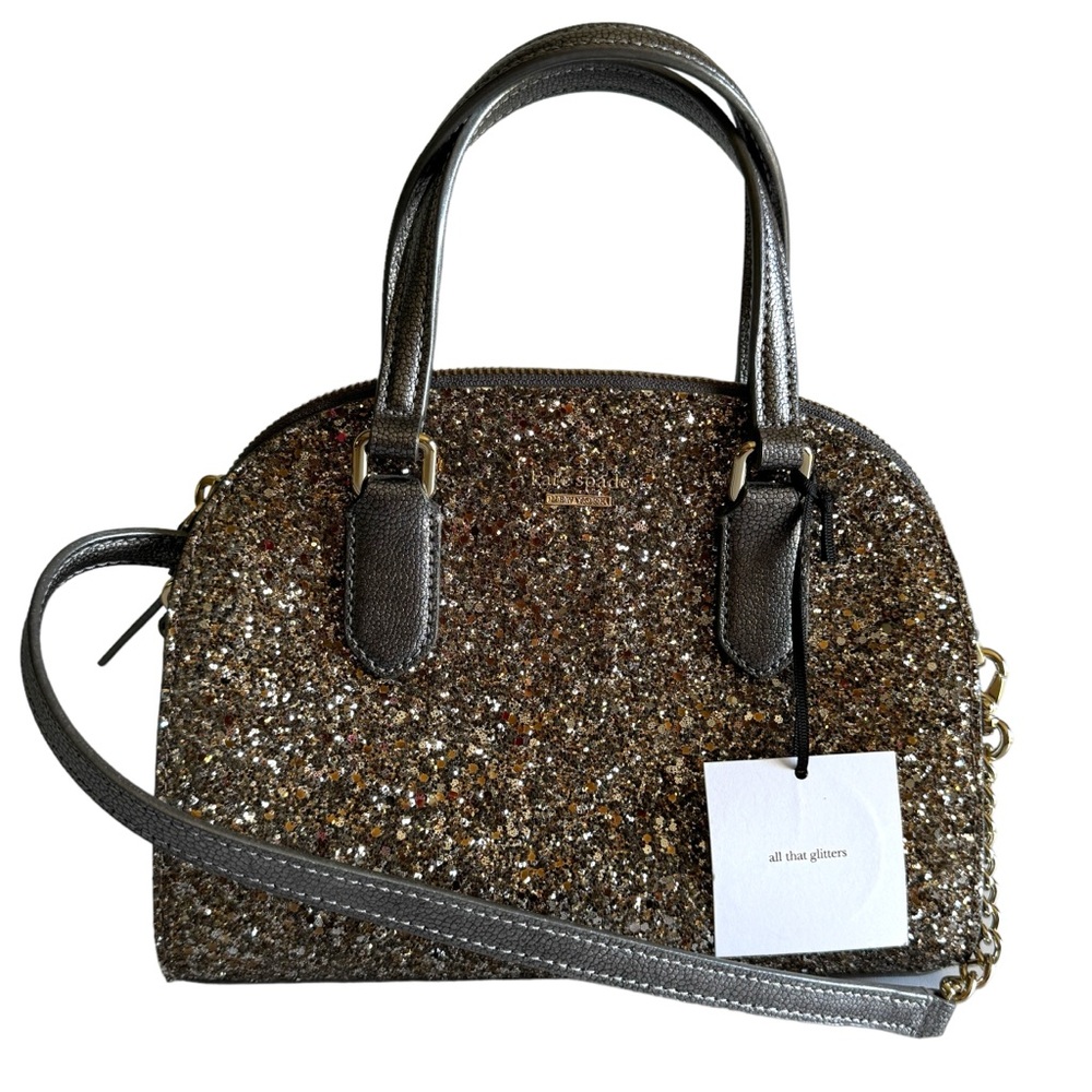 NWT New Kate Spade Mini Reiley Laurel Way Glitter Bag Satchel Crossbody Gunmetal